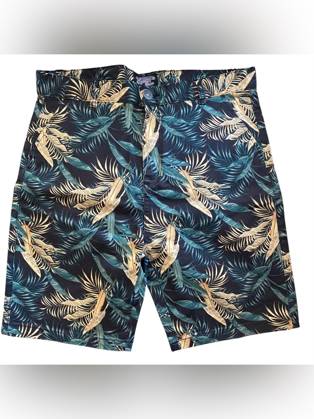 AussieBum Authentic Chino Shorts Mens Sz Medium Black Tropical Palm Leaf Print